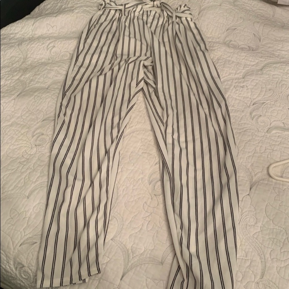 Striped paper bag pants